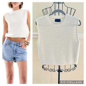 ASOS Ivory Crew Neck Sleeveless Sweater with Textured Knit